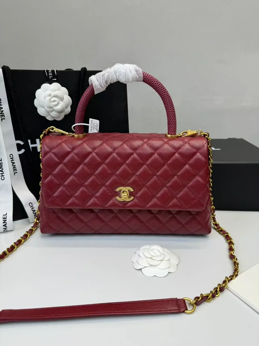 Chanel Handbag With Top Handle Dark Red / Chanel Handbag With Top Handle Dark Red /