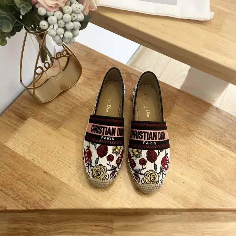 Dior Granville Espadrille White Multicolor Florilegio Embroidered Cotton for Women