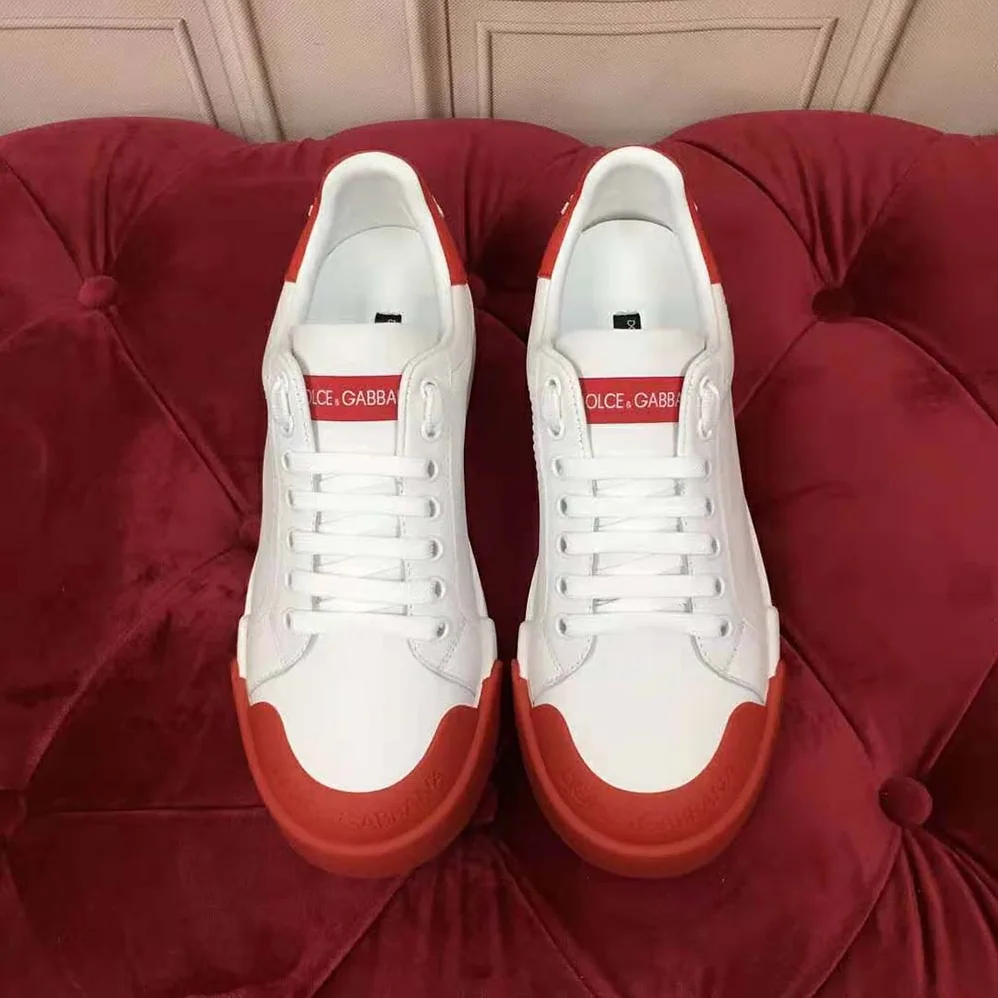 Dolce Gabbana D&G Portofino Sneakers in Nappa Leather and Rubber Toe-Cap for Women in Red