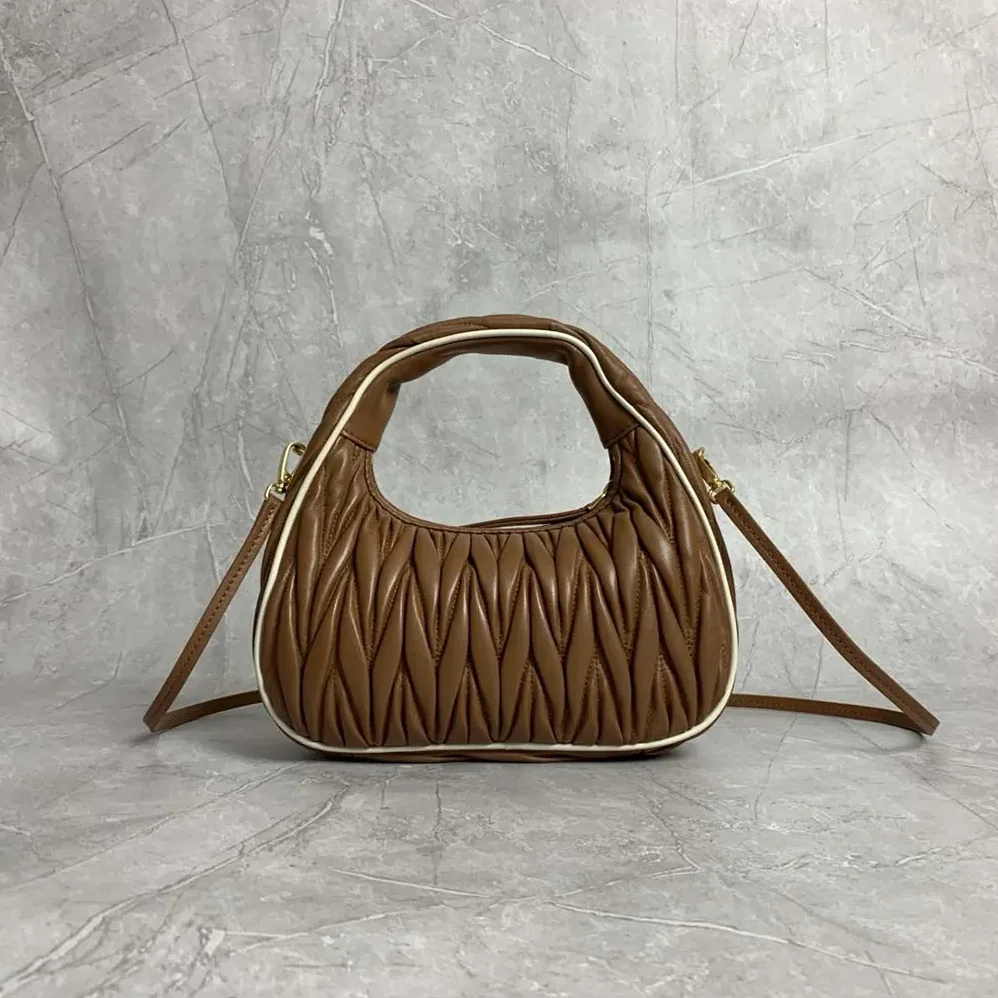 Miu Miu Wander Matelassé Nappa Leather Bag for Women in Brown/White Miu Miu Wander Matelassé Nappa Leather Bag for Women in Brown/White
