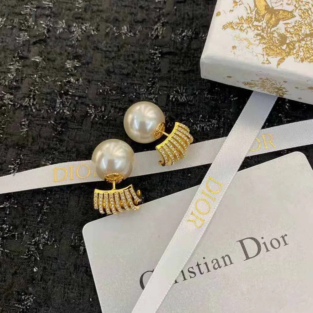 Dior Tribales Earrings Gold-Finish Metal with White Resin Pearls and White Crystals for Women Dior Tribales Earrings Gold-Finish Metal with White Resin Pearls and White Crystals for Women