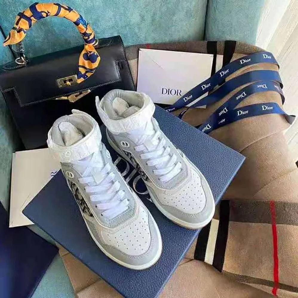 Dior B27 High-Top Sneaker Smooth Calfskin with Dior Oblique Jacquard for Men in Silver Dior B27 High-Top Sneaker Smooth Calfskin with Dior Oblique Jacquard for Men in Silver
