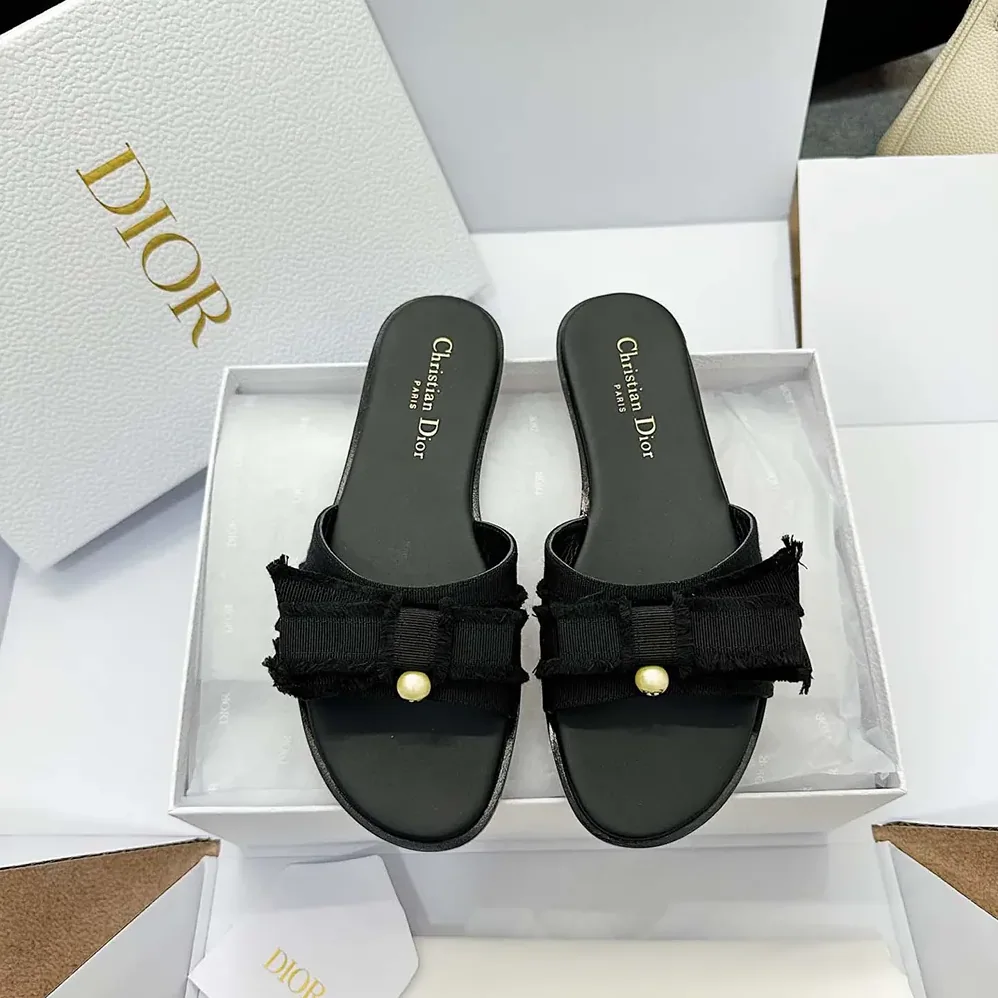 Dior Adiorable Slide Black Fringed Grosgrain for Women Dior Adiorable Slide Black Fringed Grosgrain for Women
