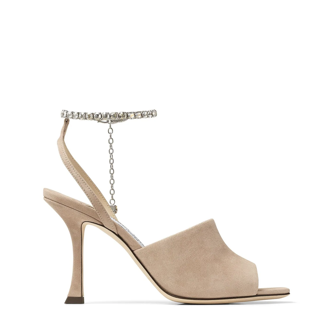 Jimmy Choo Sae 90 Ballet Pink Suede Sandals with Crystal Chain Embellishment for Women Jimmy Choo Sae 90 Ballet Pink Suede Sandals with Crystal Chain Embellishment for Women