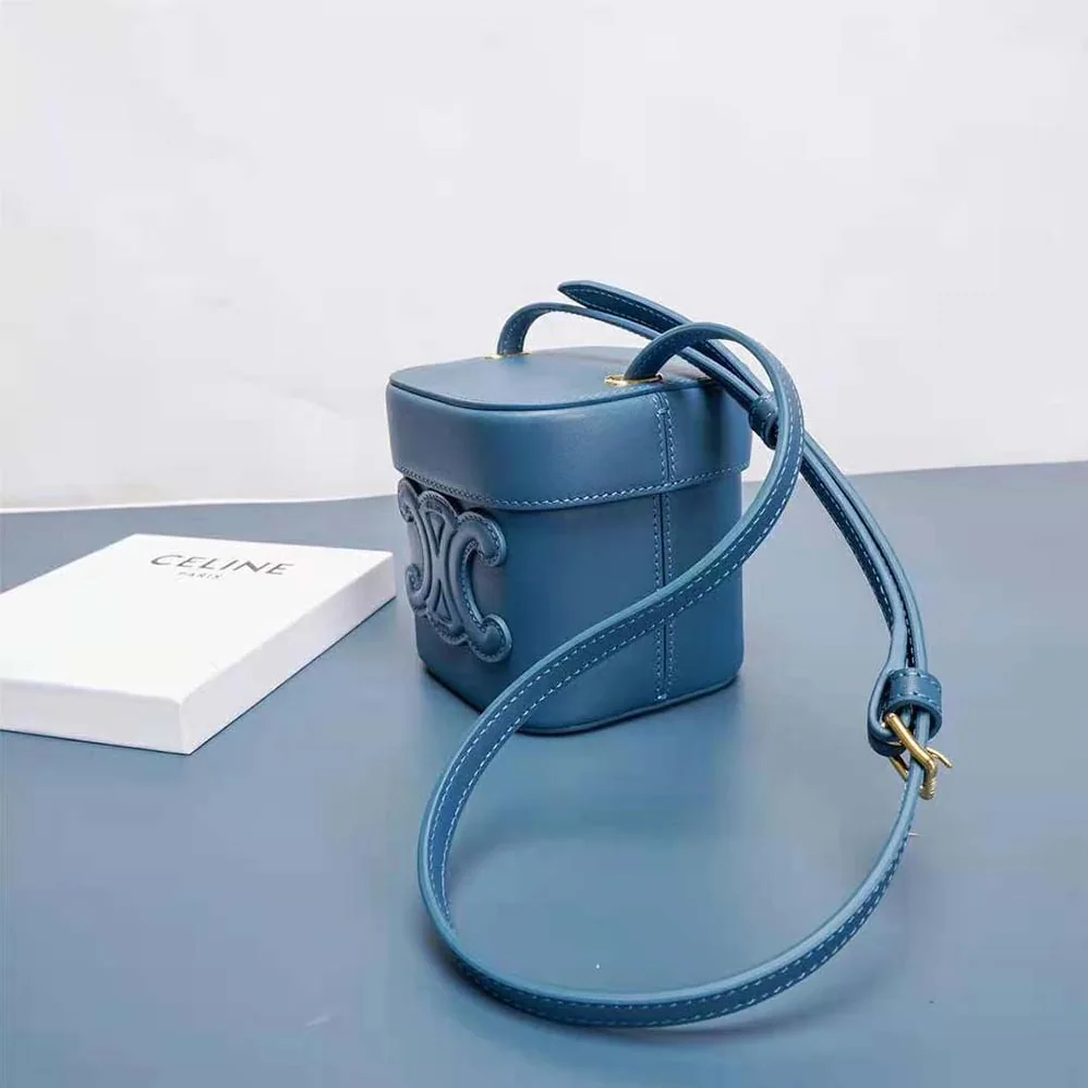 Celine Small Box Cuir Triomphe in Smooth Calfskin for Women in Blue