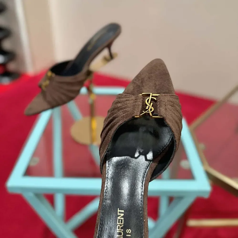 Saint Laurent YSL Babylone Mules In Suede Dark Brown for Women Saint Laurent YSL Babylone Mules In Suede Dark Brown for Women
