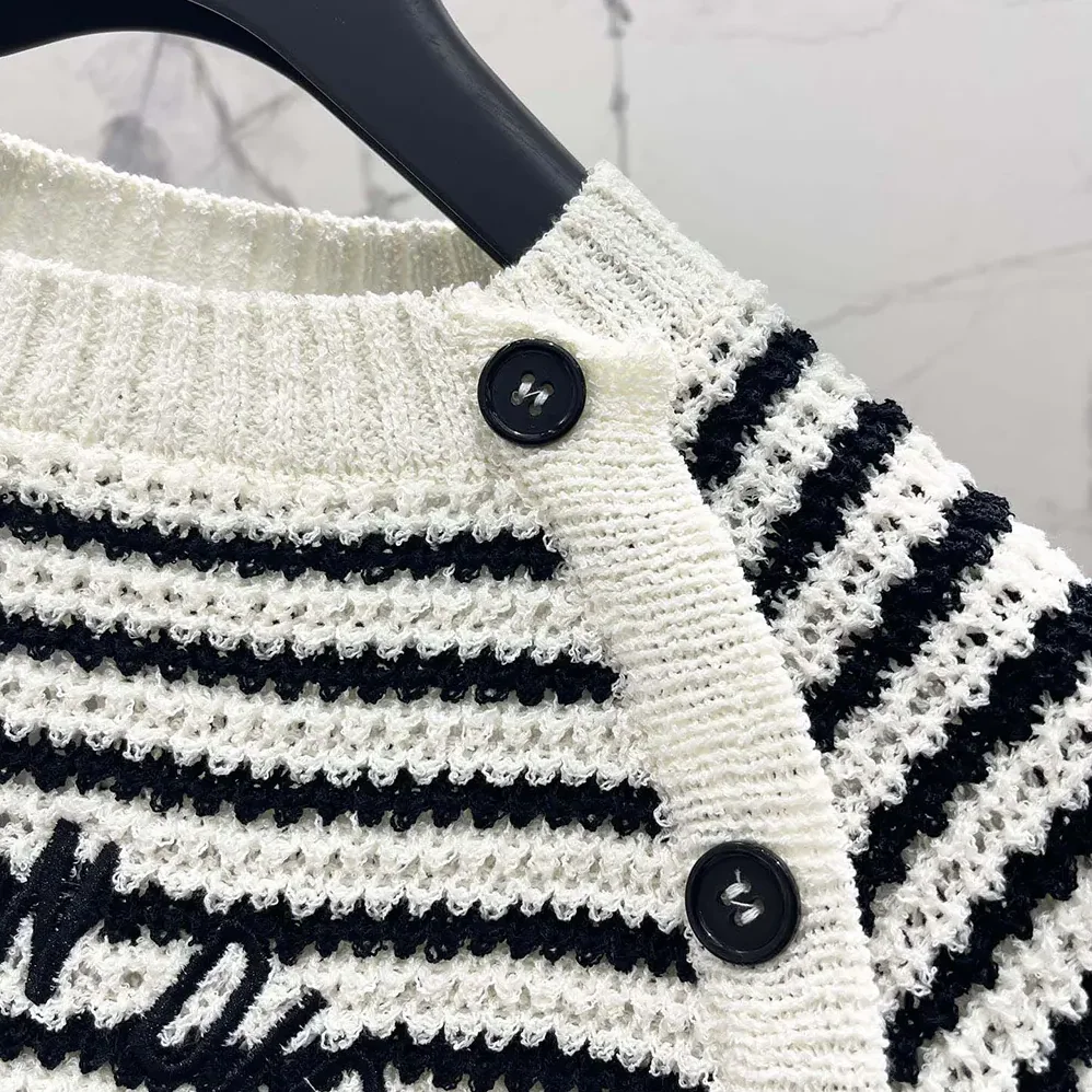Dior Marinière Short-Sleeved Sweater White and Navy Blue Cotton and Silk Knit for Women Dior Marinière Short-Sleeved Sweater White and Navy Blue Cotton and Silk Knit for Women