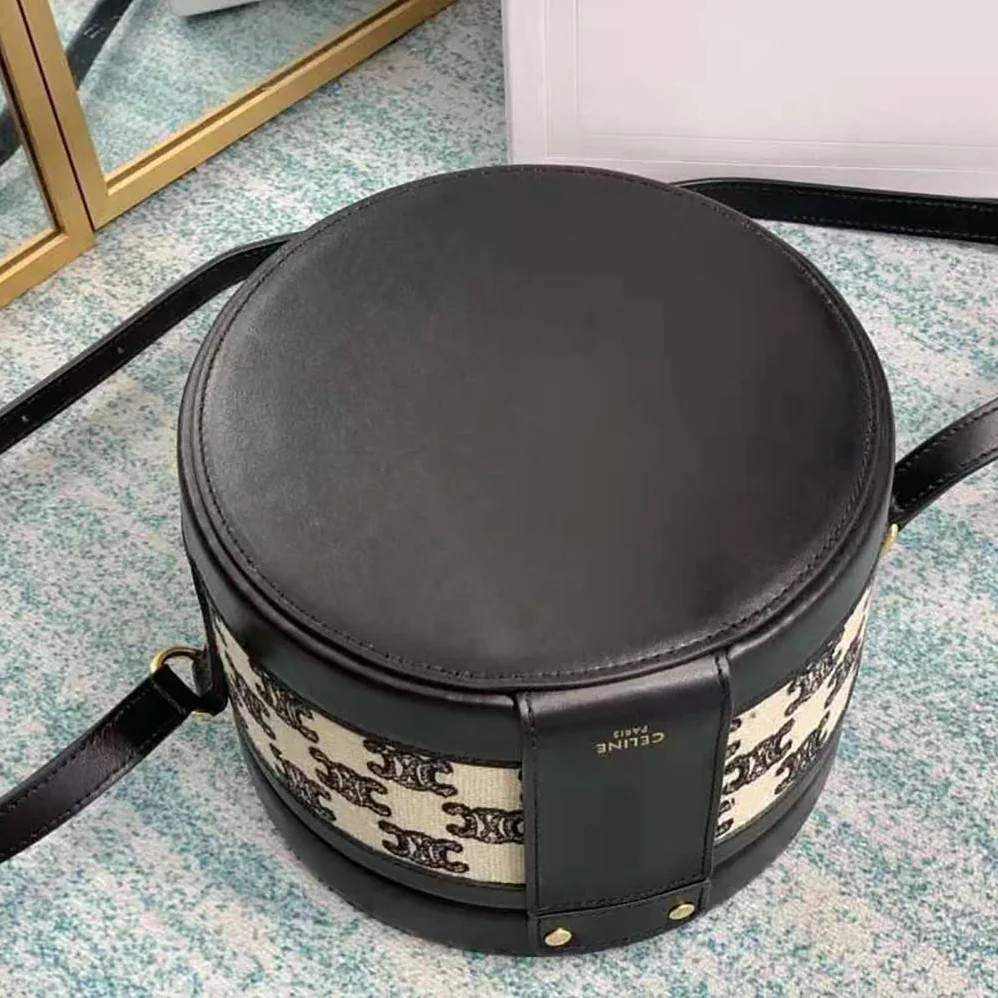 Celine Medium Tambour Bag in Textile with Triomphe Embroidery for Women
