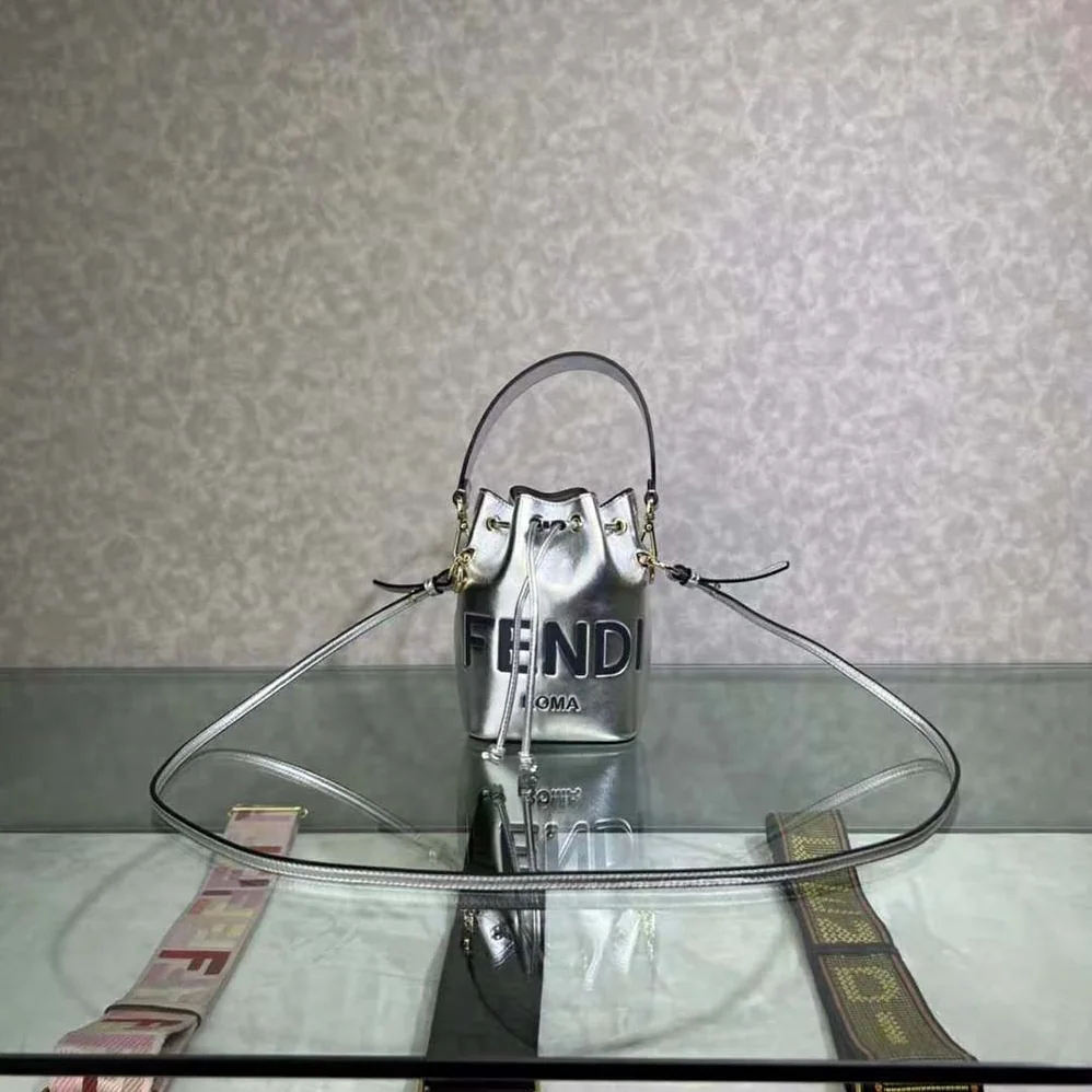 Fendi Mon Tresor Silver Laminated Leather Mini Bag for Women Fendi Mon Tresor Silver Laminated Leather Mini Bag for Women