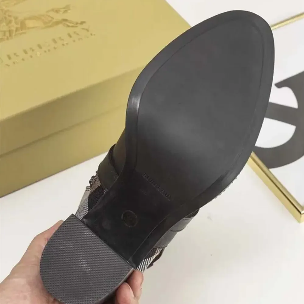 Burberry House Check and Leather Ankle Boots for Women Burberry House Check and Leather Ankle Boots for Women