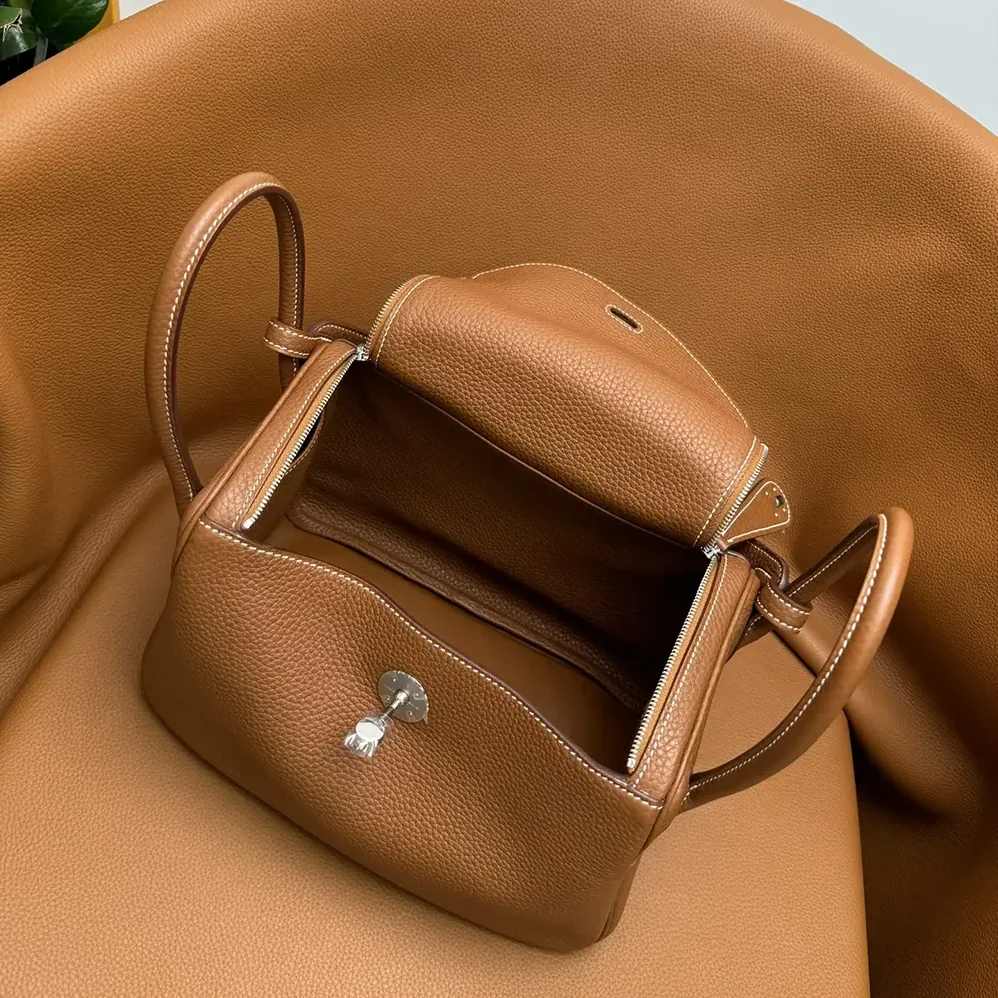 Hermes Lindy 30 in Clemence Leather for Women in Brown/Silver Hermes Lindy 30 in Clemence Leather for Women in Brown/Silver