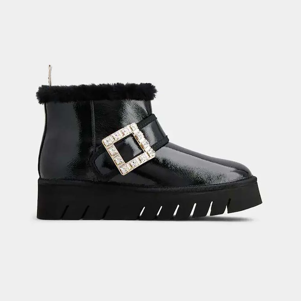 Roger Vivier Viv' Winter Fur Strass Buckle Ankle Boots in Patent Leather for Women in Black Roger Vivier Viv' Winter Fur Strass Buckle Ankle Boots in Patent Leather for Women in Black