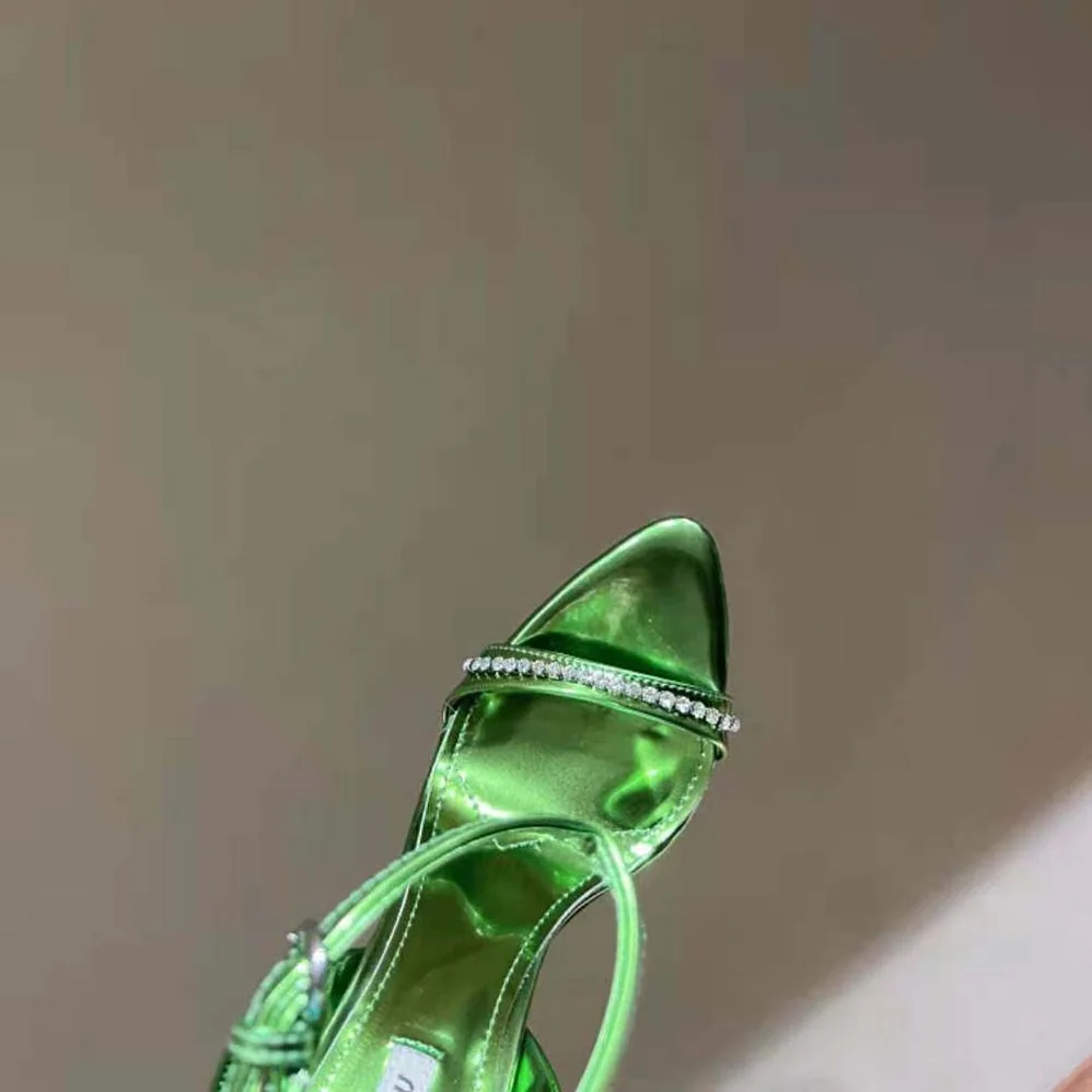 Miu Miu Metallic Leather Sandals for Women in Green Miu Miu Metallic Leather Sandals for Women in Green