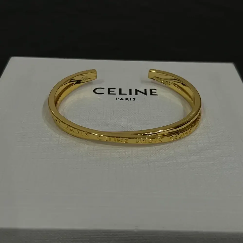 Celine Paris Double Thin Cuff in Brass with Gold Finish for Women in Gold