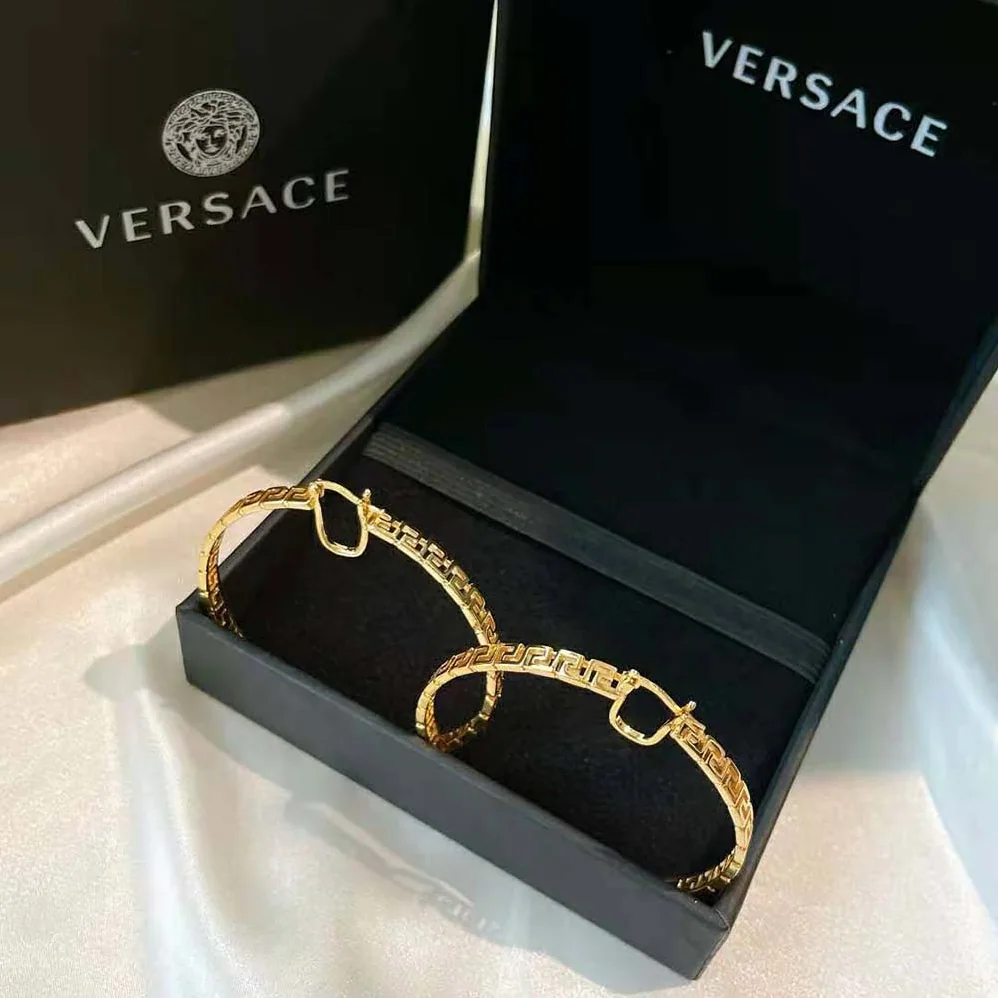 Versace Large Greca Hoop Earrings for Women in Gold