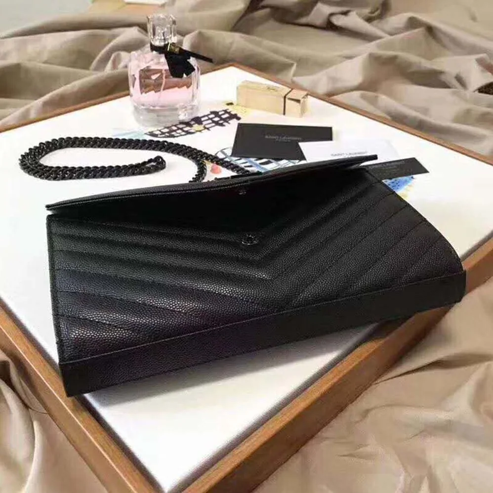 Saint Laurent Monogram Chain Wallet Grain De Poudre Embossed in Black
