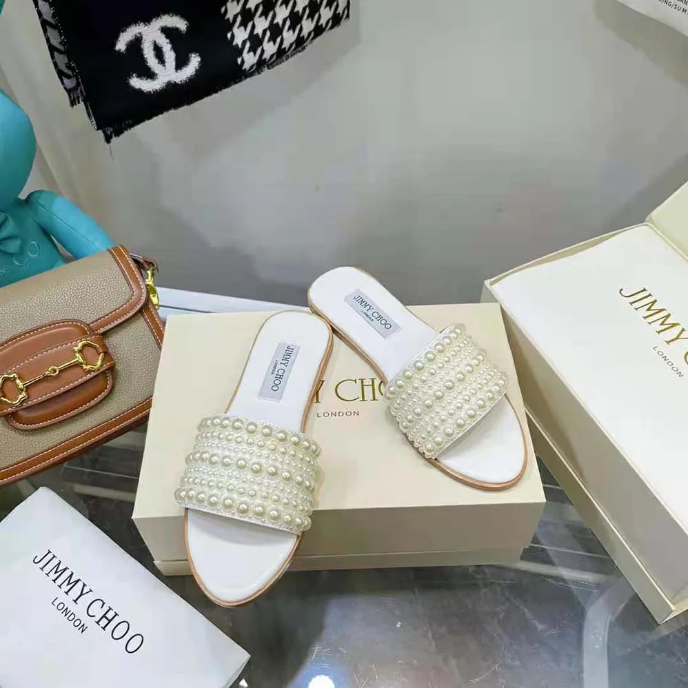 Jimmy Choo Minea Flat White Satin Flats with All for Women in Over Pearls