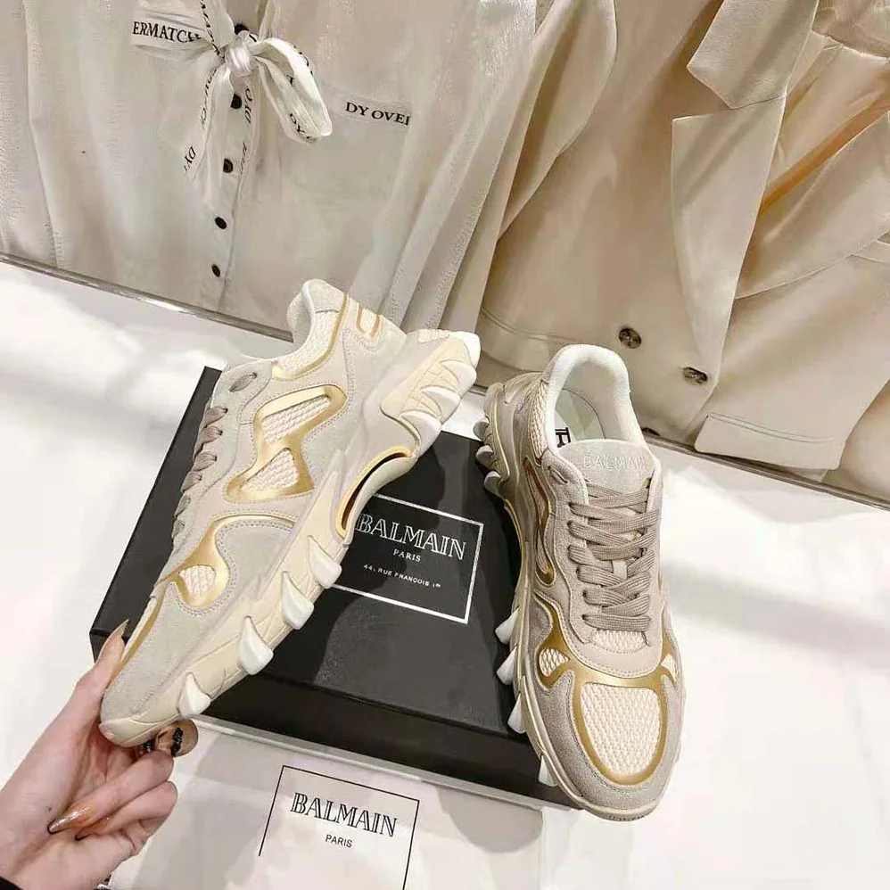 Balmain B-East Trainer in Leather Suede and Mesh for Unisex in Beige