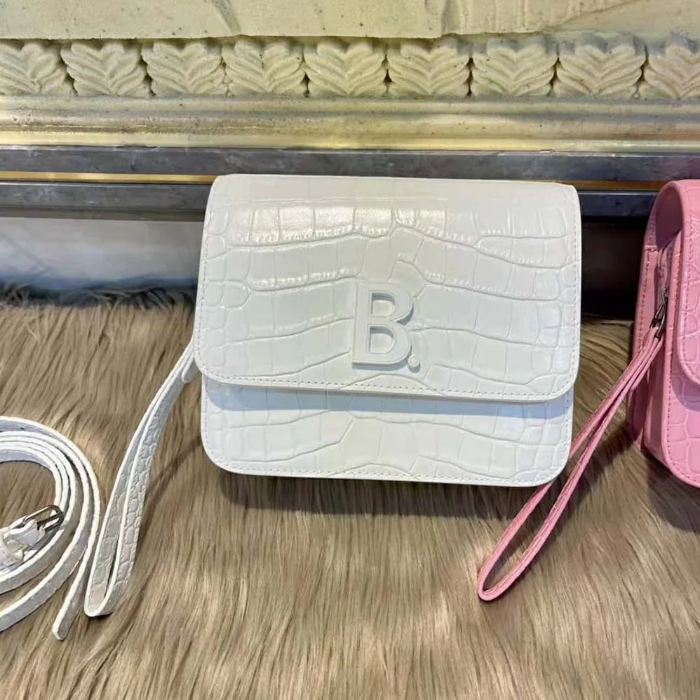 Balenciaga B. Small Bag in White Shiny Crocodile Embossed Calfskin for Women Balenciaga B. Small Bag in White Shiny Crocodile Embossed Calfskin for Women