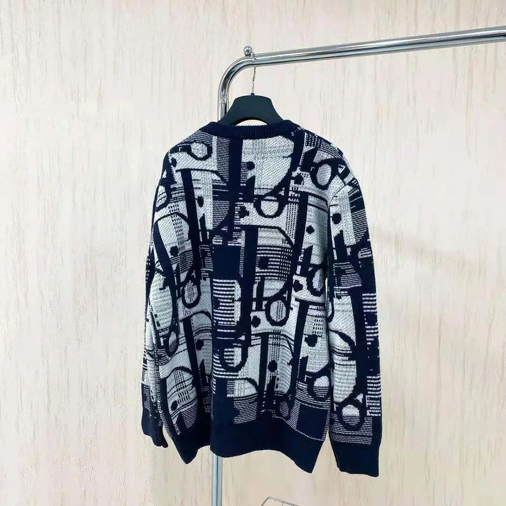 Dior Oblique Sweater with Tartan Motif Gray Wool Jacquard for Men