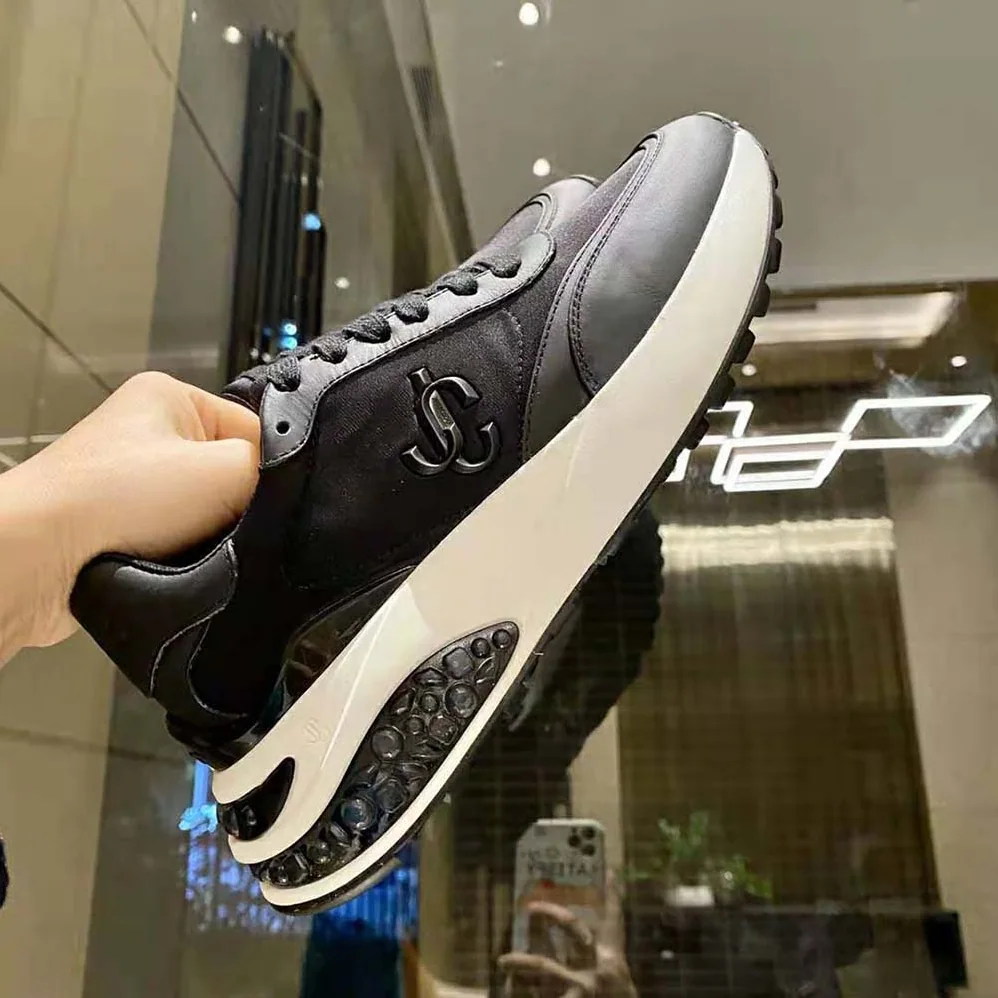 Jimmy Choo Memphis Lace UP/M Black Neoprene and Leather Low for Women in Top Trainers