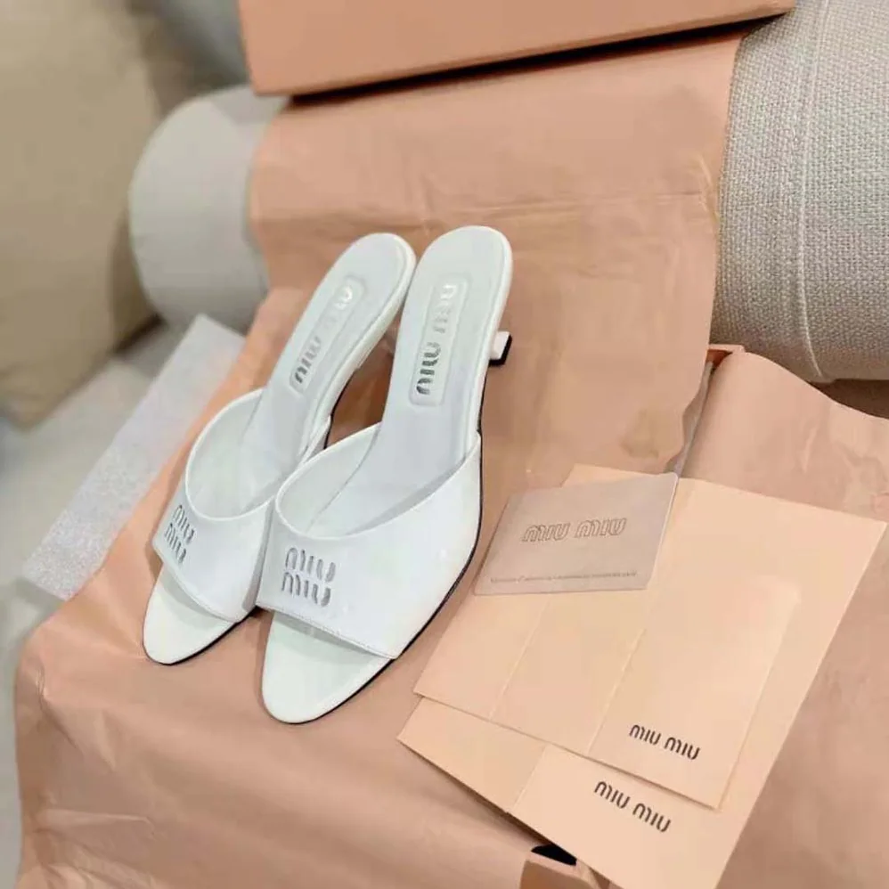 Miu Miu Patent Leather Sandals in 45 mm Heel Height for Women in White Miu Miu Patent Leather Sandals in 45 mm Heel Height for Women in White