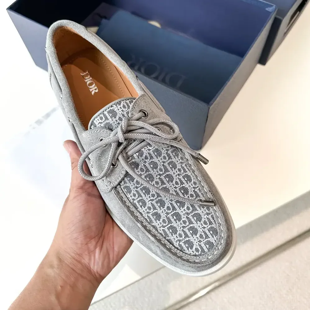 Dior Granville Boat Shoe Dior Gray Suede and Dior Oblique Jacquard for Men Dior Granville Boat Shoe Dior Gray Suede and Dior Oblique Jacquard for Men