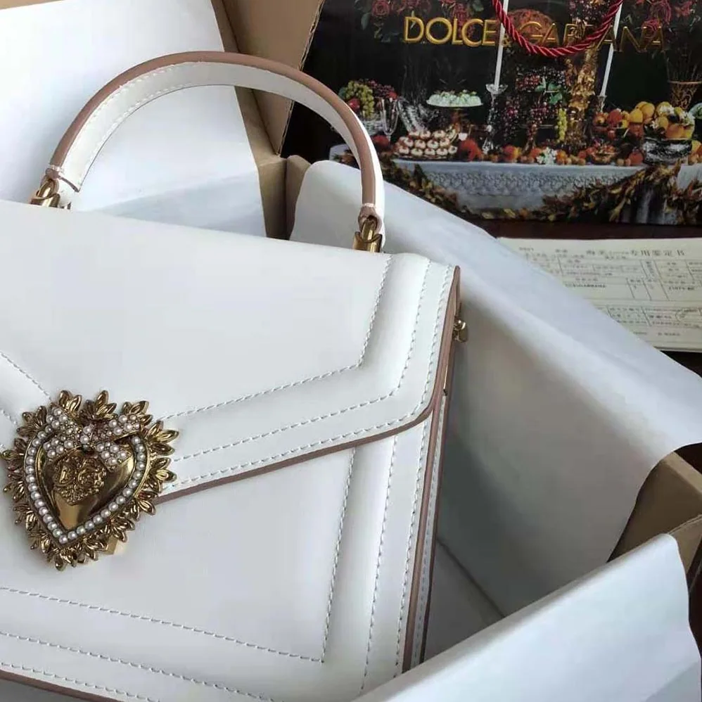 Dolce Gabbana D&G Small Smooth Calfskin Devotion Bag for Women in White Dolce Gabbana D&G Small Smooth Calfskin Devotion Bag for Women in White