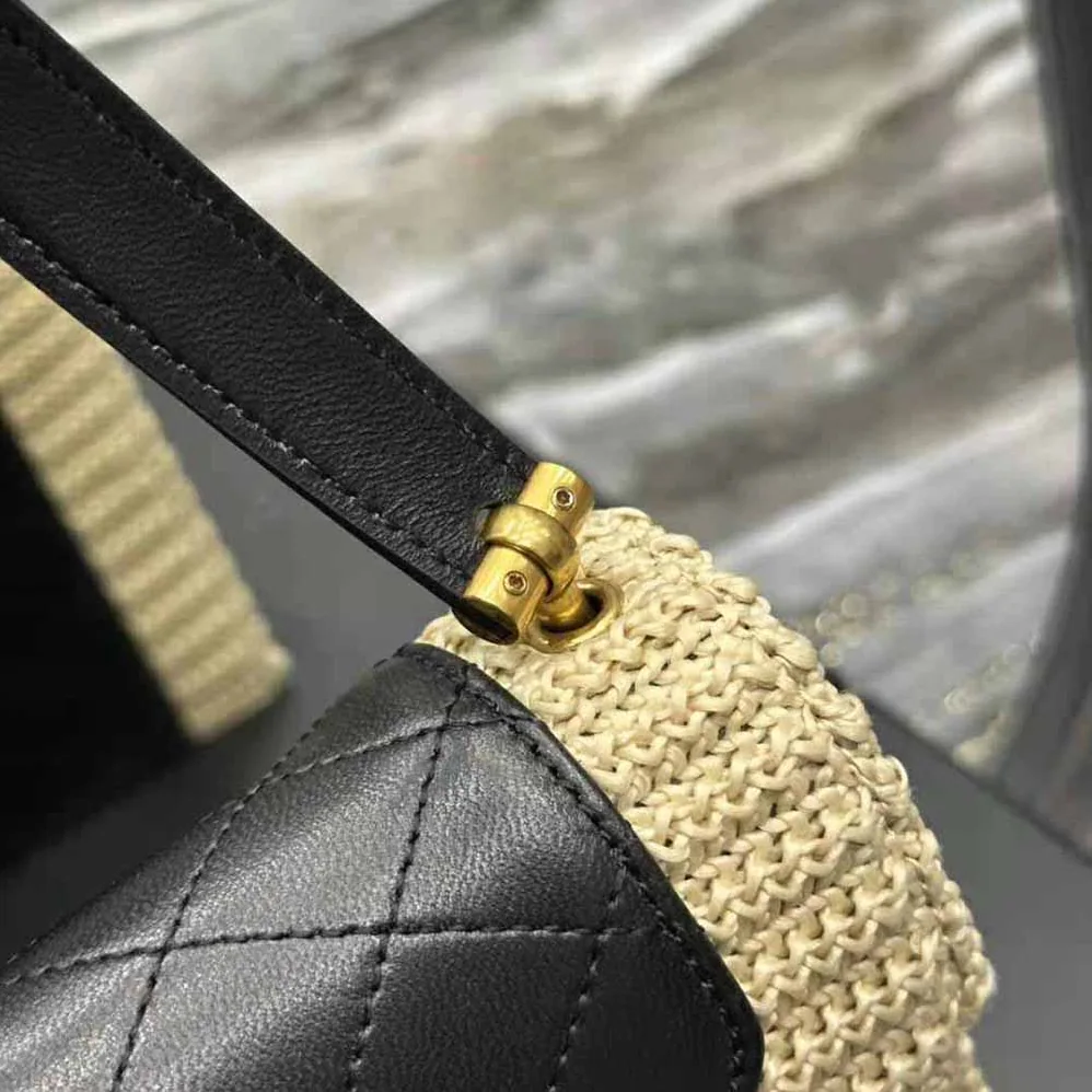 Saint Laurent YSL Gaby Satchel in Quilted Leather and Raffia for Women Saint Laurent YSL Gaby Satchel in Quilted Leather and Raffia for Women