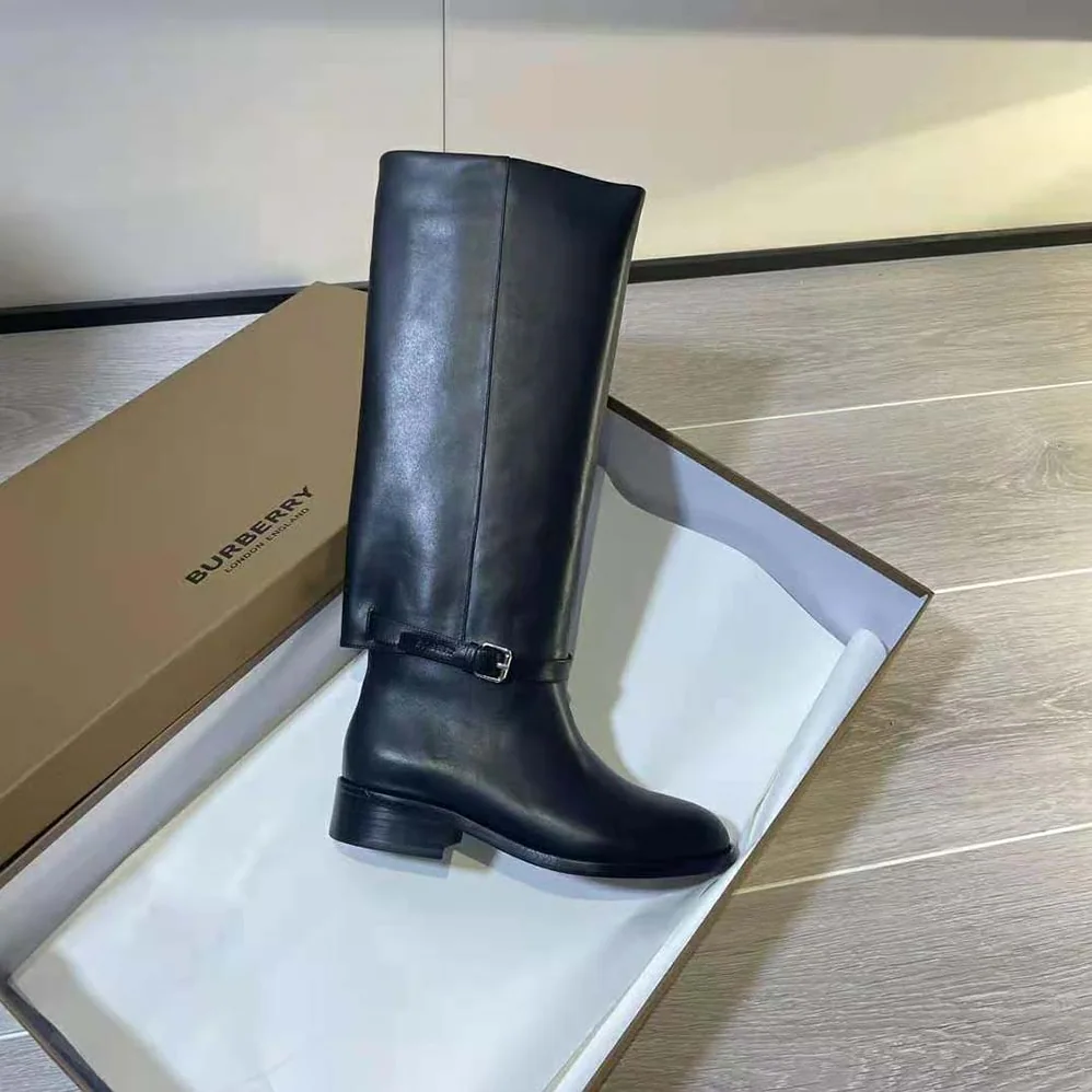 Burberry Leather Boots with a Logo-Embossed Ankle Strap for Women in Black