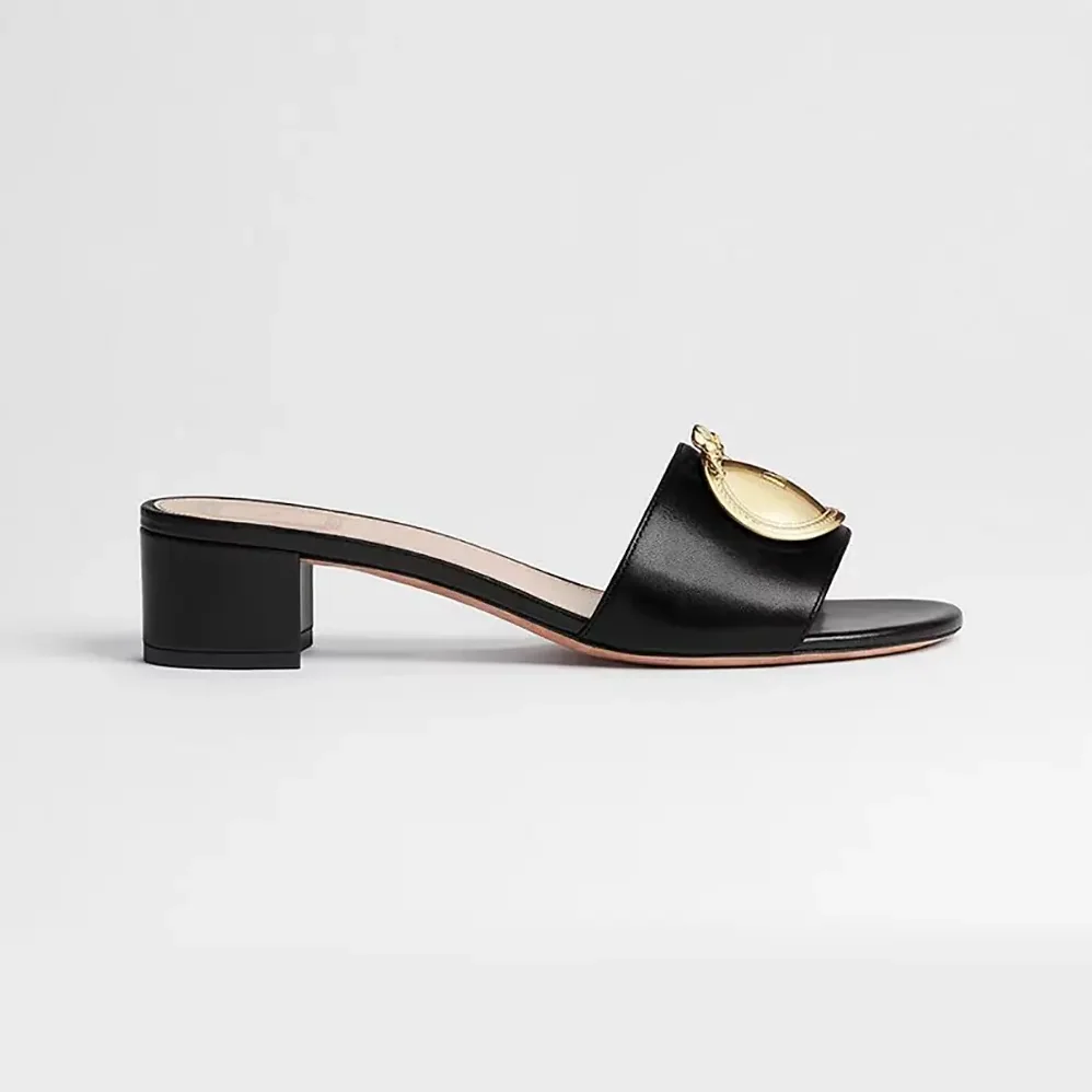 Dior Médaillon Buckle Heeled Slide Black Lambskin for Women Dior Médaillon Buckle Heeled Slide Black Lambskin for Women