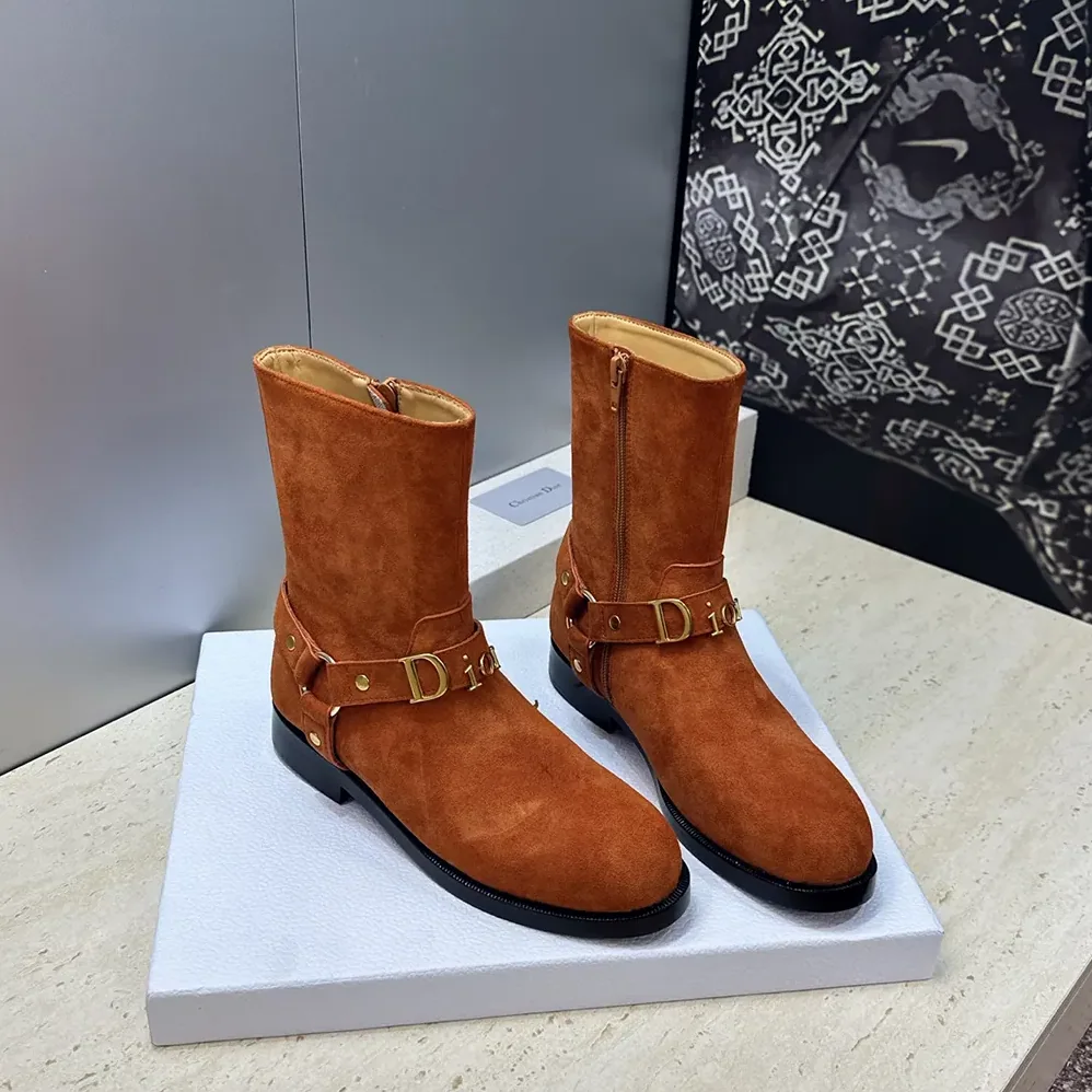 Dior Bolt Ankle Boot Cognac Brown Suede Calfskin for Women Dior Bolt Ankle Boot Cognac Brown Suede Calfskin for Women