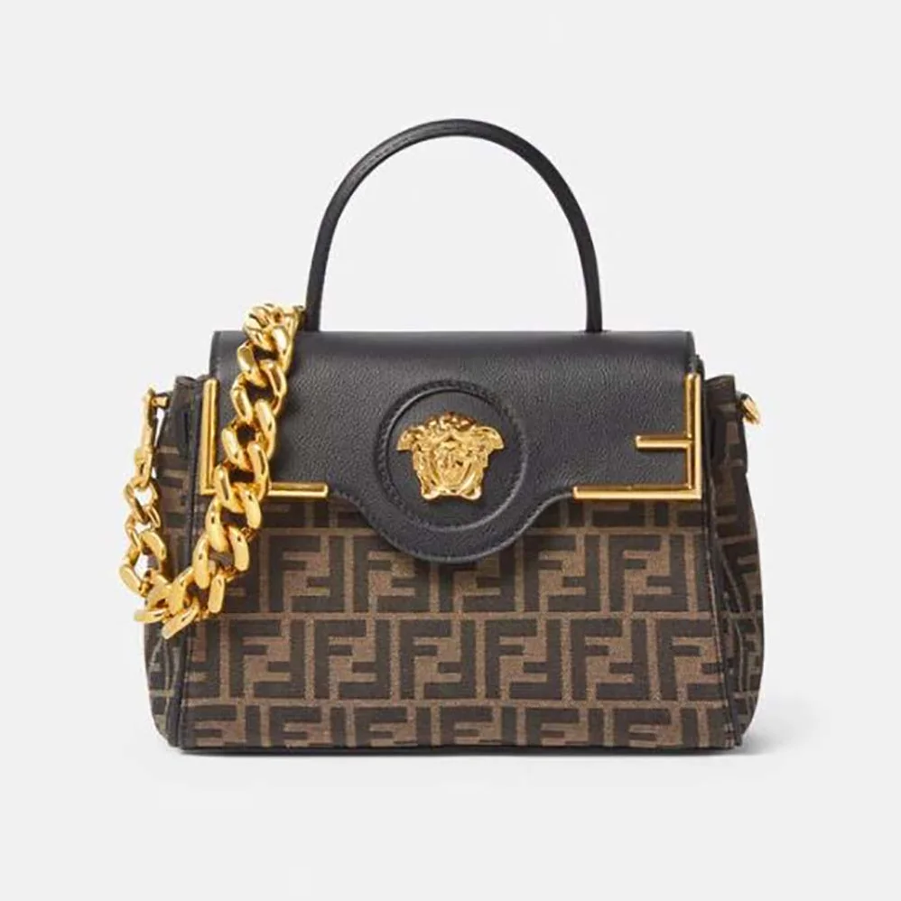 Fendi Fendace La Medusa Medium Handbag for Women in Brown Fendi Fendace La Medusa Medium Handbag for Women in Brown