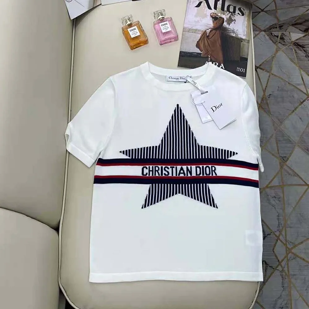 Dior Dioralps T-shirt White Three-Tone Dior Star Cotton Jersey and Linen for Men Dior Dioralps T-shirt White Three-Tone Dior Star Cotton Jersey and Linen for Men