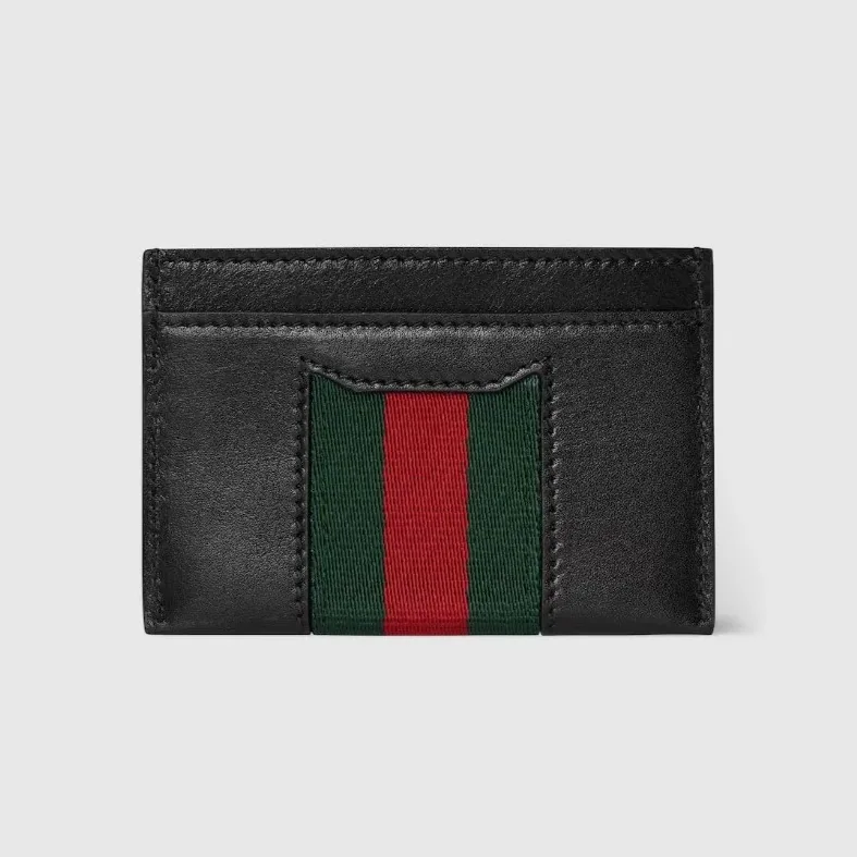 Gucci Horsebit Web Card Case in Black Gold Hardware