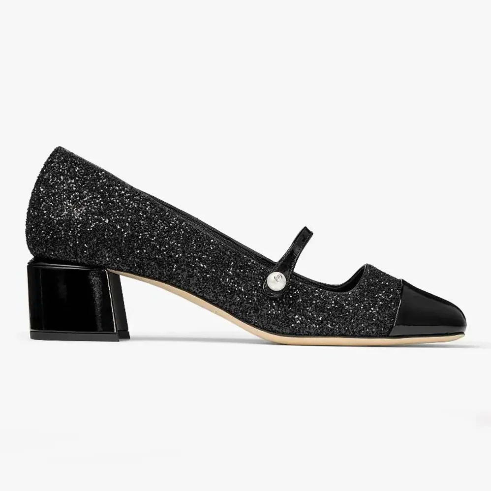 Jimmy Choo Elisa 45 Black Leather Glitter Pumps for Women Jimmy Choo Elisa 45 Black Leather Glitter Pumps for Women