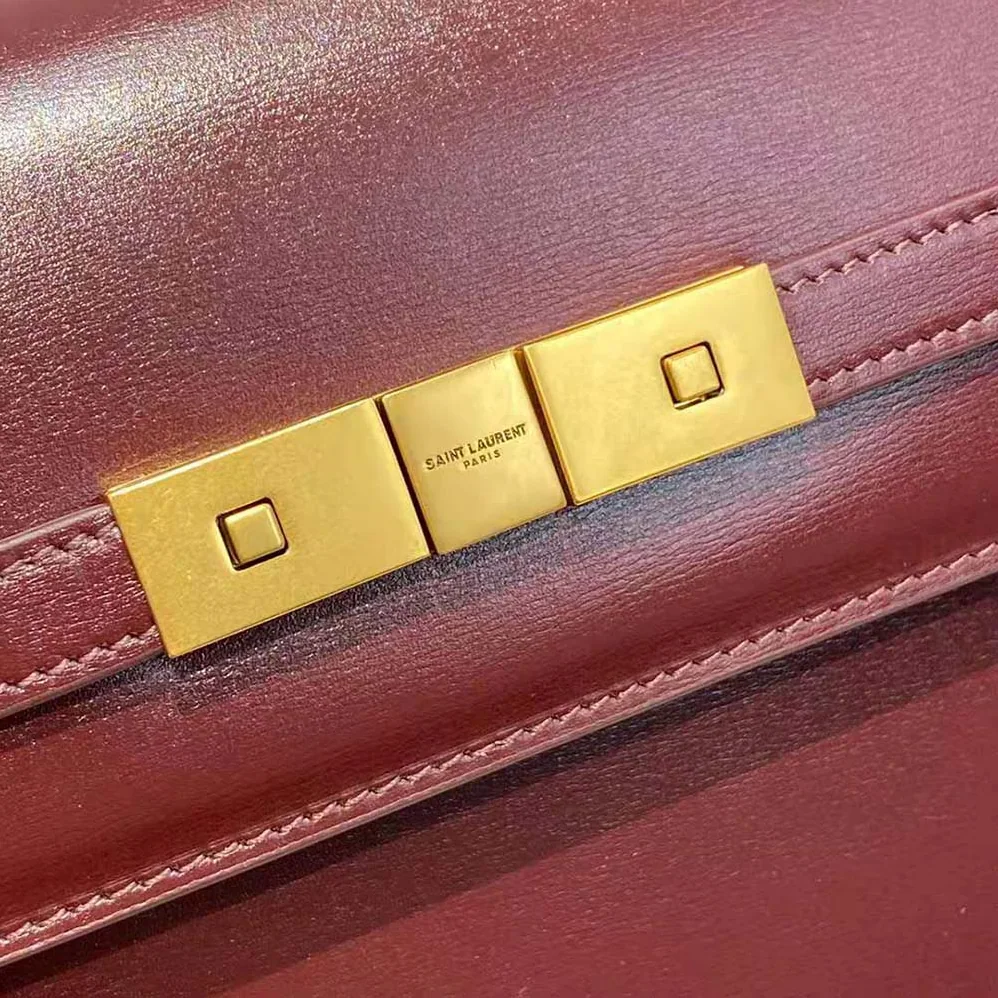 Saint Laurent YSL Manhattan Shoulder Bag in Smooth Leather for Women in Maroon