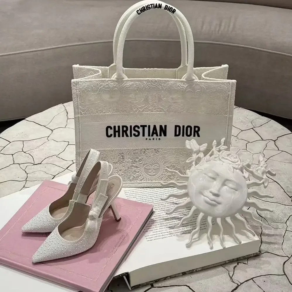 Dior J'Adior Slingback Pump Embroidered Cotton and White Resin Pearls for Women Dior J'Adior Slingback Pump Embroidered Cotton and White Resin Pearls for Women