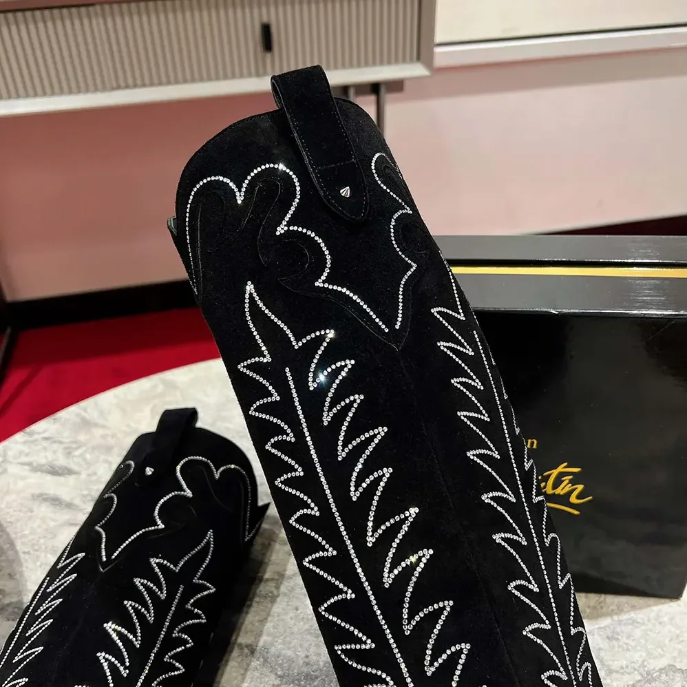 Christian Louboutin Santia Botta Strass 85 mm Low Boots Veau Velours and Strass for Women in Black