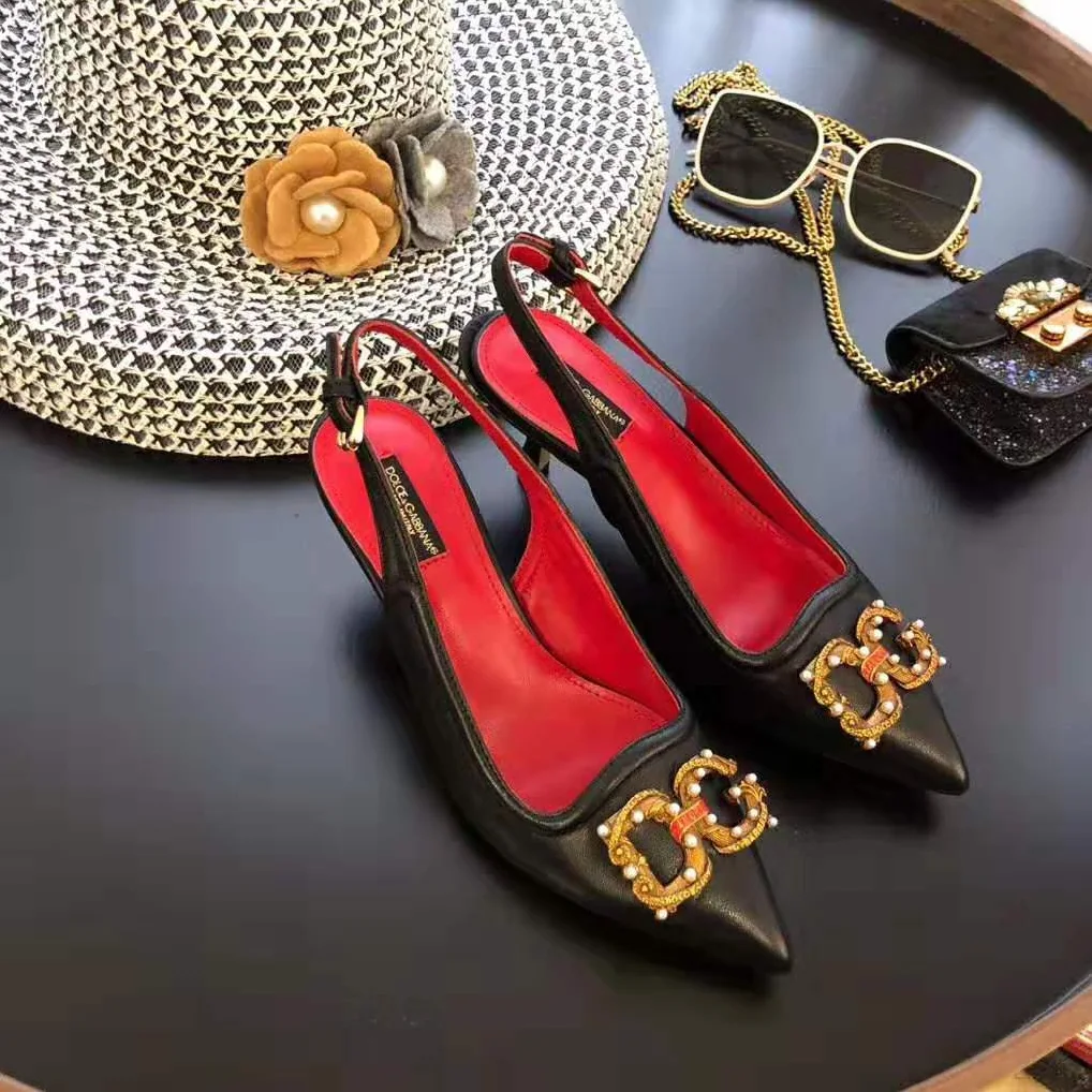 Dolce Gabbana D&G DG AMORE Slingbacks in Calfskin for Women in Black Dolce Gabbana D&G DG AMORE Slingbacks in Calfskin for Women in Black
