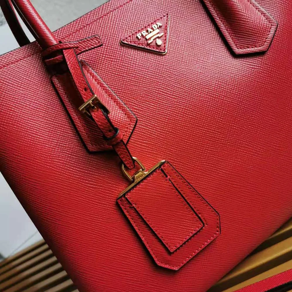 Prada Small Saffiano Leather Double Prada Bag for Women in Red