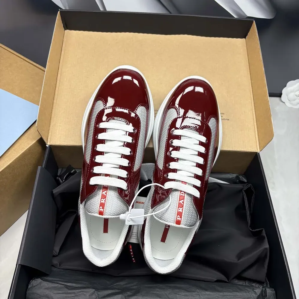 Prada Patent Leather And Technical Fabric Prada America'S Cup Sneakers for Unisex in Burgundy Prada Patent Leather And Technical Fabric Prada America'S Cup Sneakers for Unisex in Burgundy