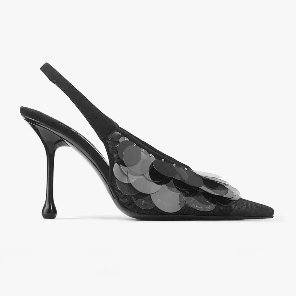 Jimmy Choo Isa 95 Black Mesh Paillette Pumps for Women