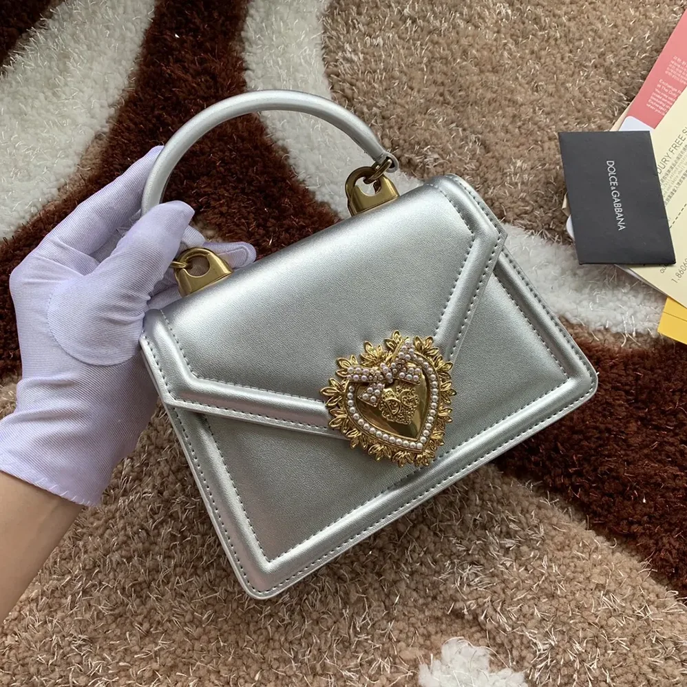 Dolce Gabbana D&G Medium Devotion Bag in Mordore Nappa Leather for Women in Silver