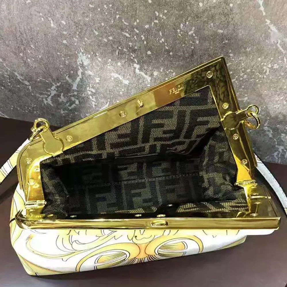 Fendi First Small Fendace White Printed Silk Bag for Women Fendi First Small Fendace White Printed Silk Bag for Women