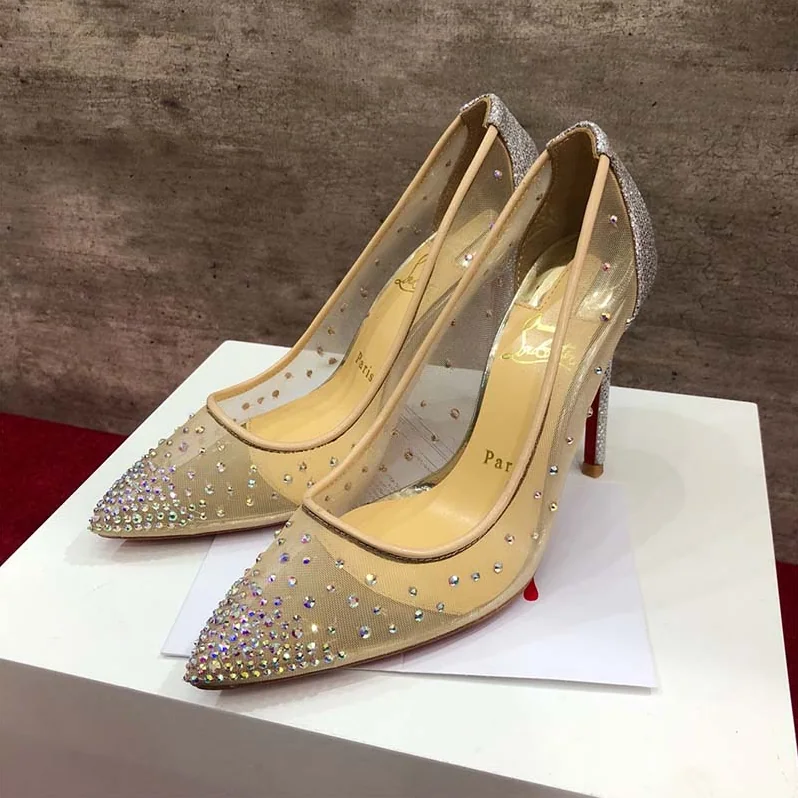 Christian Louboutin Shoes Follies Strass 100mm Heel for Women in Silver
