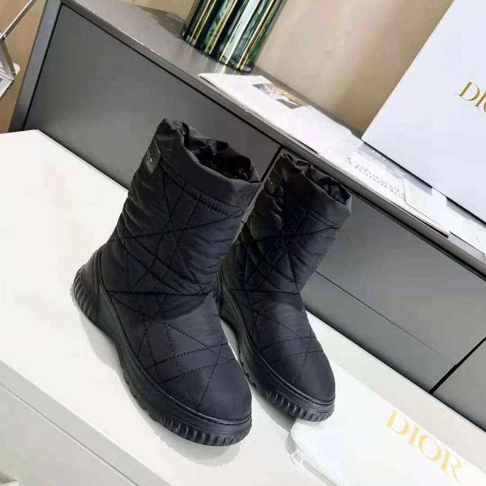Dior Frost Ankle Boot Black Cannage Quilted Nylon and Shearling for Women