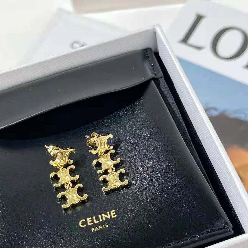 Celine Triomphe Multi Short Earrings in Brass with Gold Finish for Women