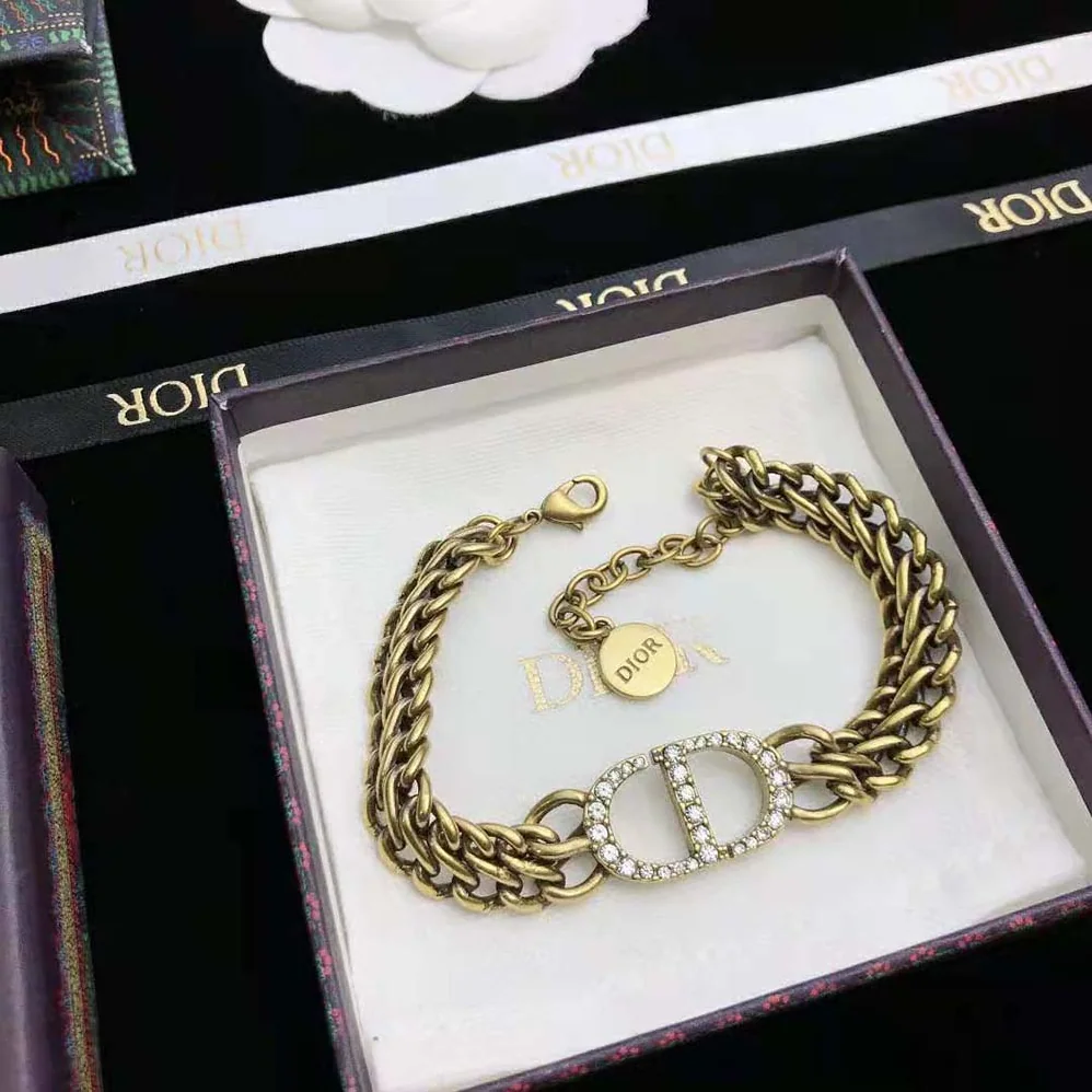 Dior 30 Montaigne Bracelet Antique Gold-Finish Metal and White Crystals for Women Dior 30 Montaigne Bracelet Antique Gold-Finish Metal and White Crystals for Women