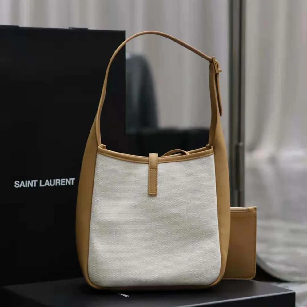 Saint Laurent YSL Small Le 5 à 7 Supple in Canvas and Smooth Leather for Women